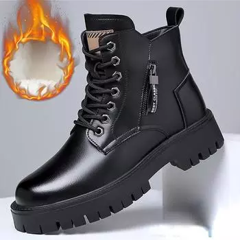 Мужские зимние рабочие ботинки из натуральной кожи с флисовой подкладкой в английском стиле, нескользящие теплые зимние ботинки, водонепроницаемая обувь из хлопка, защищающая от холода