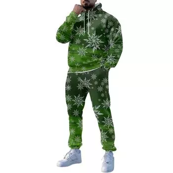 Мужские зимние рождественские принты с длинным рукавом толстовки с капюшоном толстовка брюки костюм M