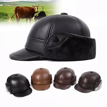 Мужские зимние шапки-бомберы из натуральной кожи, мужские шапки из меха горраса, теплые наушники, шапка с защитой от холода, кепка из воловьей кожи L