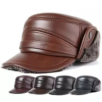 Мужские зимние шапки-бомберы из натуральной кожи, мужские шапки из меха горраса, теплые наушники, шапка с защитой от холода, кепка из воловьей кожи XXL