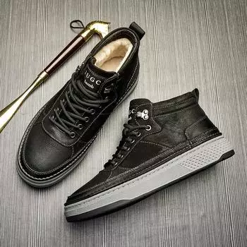 Мужские зимние шерстяные кожаные ботинки Bowei, утепленные флисовые ботинки средней высоты с мягкой подошвой, короткие мужские ботинки на шнуровке 38 хаки