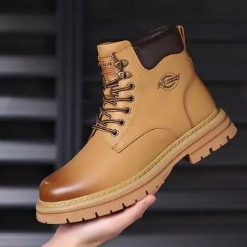 Мужские зимние шерстяные кожаные ботинки Martin – желтые, теплые, с бархатной подкладкой 41 First Layer Leather