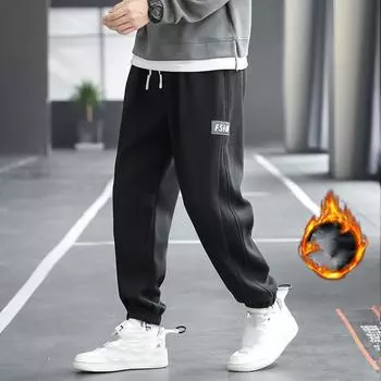 Мужские зимние штаны для бега и фитнеса с флисовой подкладкой, большие размеры, свободные спортивные штаны с буквенным принтом XS