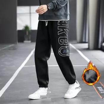 Мужские зимние штаны для бега и фитнеса с флисовой подкладкой, большие размеры, свободные спортивные штаны с буквенным принтом 8XL