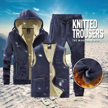 Мужские зимние спортивные костюмы из бархата с капюшоном, жилеты, брюки, комплекты из трех предметов, мужские теплые повседневные 6XL