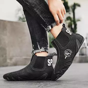 Мужские зимние спортивные походные кроссовки ручной работы из натуральной кожи ботильоны новые нескользящие повседневные теплые плюшевые мужские ботинки челси 38 чёрный