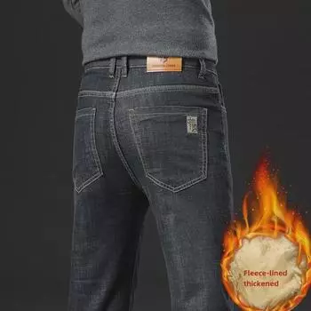 Мужские зимние свободные прямые джинсы из овечьего флиса - плотные, теплые, повседневные брюки 38