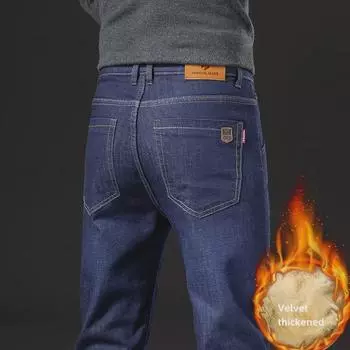 Мужские зимние свободные прямые джинсы с подкладкой из овчины - плотные теплые повседневные брюки 28