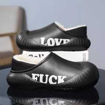 Мужские зимние тапочки для дома из искусственной кожи для мужчин, водонепроницаемые домашние тапочки из меха и хлопка для женщин, плоские домашние тапочки 40 чёрный