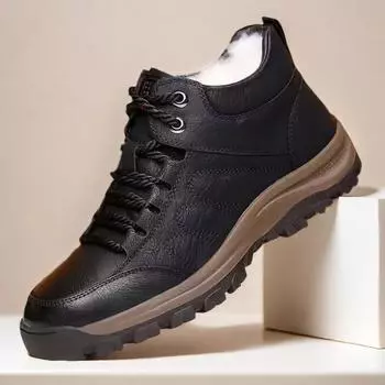 Мужские зимние теплые бархатные утолщенные шерстяные меховые интегрированные высокие ботинки для отдыха на открытом воздухе из хлопковой кожи зимние ботинки 38