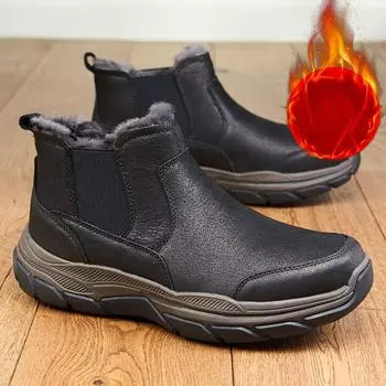 Мужские зимние теплые ботинки для снега, легкие нескользящие ботинки с подкладкой из искусственного меха, мужские ботинки для активного отдыха из искусственной кожи, удобные короткие ботинки для пеших прогулок 39 чёрный