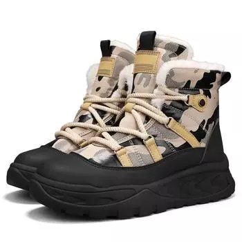 Мужские зимние теплые ботинки для снега, нескользящие, на шнуровке, водонепроницаемые, с подкладкой из искусственного меха, высокие кроссовки для мужчин 39