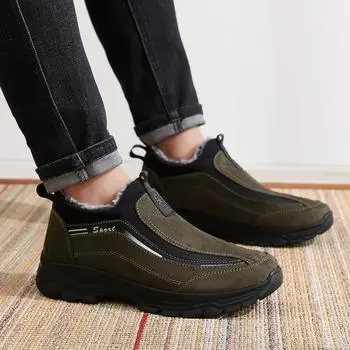 Мужские зимние теплые ботинки для снега, нескользящие короткие ботинки с подкладкой из искусственного меха, удобные кроссовки для работы на открытом воздухе, повседневные мокасины для ходьбы, обувь для мужчин 38 чёрный