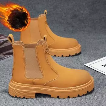 Мужские зимние теплые ботинки для снега, повседневные удобные ботинки до щиколотки, нескользящие высокие рабочие ботинки для ходьбы с подкладкой из искусственного меха, ботинки челси из искусственной кожи для мужчин 39