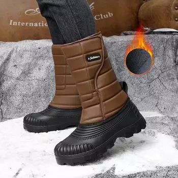 Мужские зимние теплые ботинки для снега, резиновые походные ботинки, уличные сапоги до колена, альпинистские ботинки, водонепроницаемые, большого размера EU: 39 чёрный