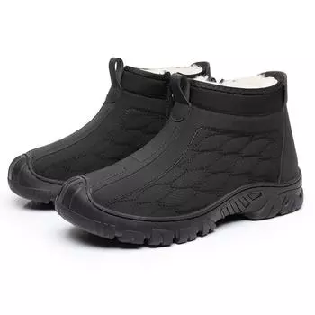 Мужские зимние теплые ботинки для снега с застежкой-молнией, нескользящие ботинки по щиколотку с подкладкой из искусственного меха, удобные рабочие кроссовки, повседневные короткие ботинки для ходьбы, обувь для мужчин 38 чёрный