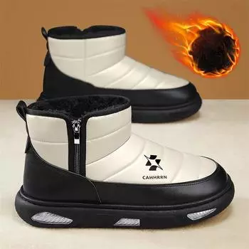 Мужские зимние теплые ботинки для снега с нескользящей подкладкой из искусственного меха, короткие ботинки с боковой молнией, водонепроницаемые, удобные, пушистые ботинки для мужчин 39