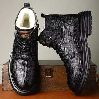 Мужские зимние теплые ботинки для снега с подкладкой из искусственного меха, на шнуровке, из искусственной кожи, мотоциклетные ботинки для мужчин, походные ботинки чукка, повседневная деловая рабочая обувь 38