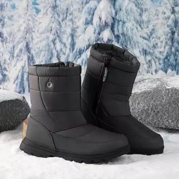 Мужские зимние теплые ботинки для снега с застежкой-молнией, нескользящие, водонепроницаемые, до середины голени, с подкладкой из искусственного меха, для походов на открытом воздухе, для мужчин 36