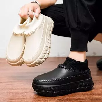 Мужские зимние теплые ботинки для снега, водонепроницаемая подкладка из искусственного меха, короткие ботинки, тапочки из искусственной замши для улицы и дома, обувь для мужчин, нескользящие мокасины для ходьбы 36/37