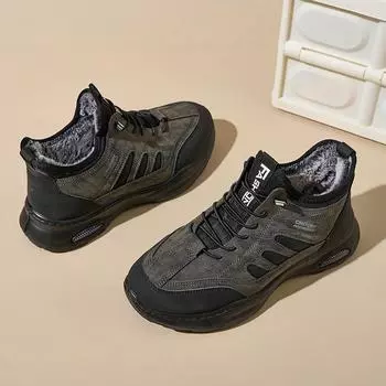 Мужские зимние теплые ботинки для снега, водонепроницаемые короткие ботинки для мужчин, с подкладкой из искусственного меха, противоскользящие, со шнуровкой, для работы на открытом воздухе, для походов, треккинга 39 серый