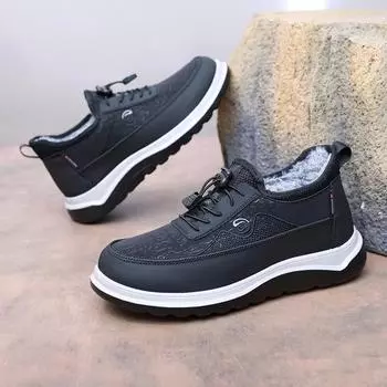 Мужские зимние теплые ботинки для снега, водонепроницаемые, на шнуровке, нескользящие, короткие, с подкладкой из искусственного меха, удобные кроссовки, мокасины для ходьбы, обувь для мужчин 38 чёрный