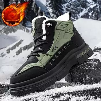 Мужские зимние теплые ботинки для снега, водонепроницаемые, со шнуровкой, с подкладкой из искусственного меха, полусапожки, обувь без застежек, для прогулок на открытом воздухе, походов, работы, высокие кроссовки для мужчин 39