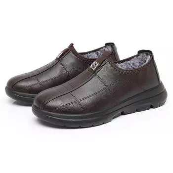 Мужские зимние теплые ботинки для снега, водонепроницаемые, нескользящие, короткие ботинки с подкладкой из искусственного меха, удобные рабочие кроссовки, прогулочные мокасины, обувь для мужчин 38 чёрный