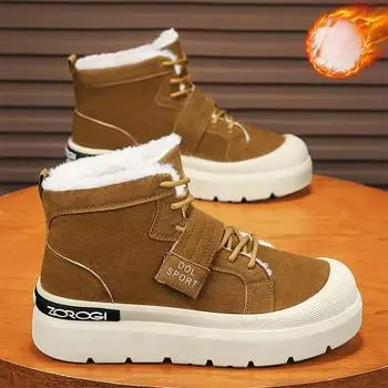 Мужские зимние теплые ботинки на шнуровке, ботинки из искусственной замши, короткие ботинки с нескользящей подкладкой из искусственного меха, спортивная обувь для походов и прогулок для мужчин 39