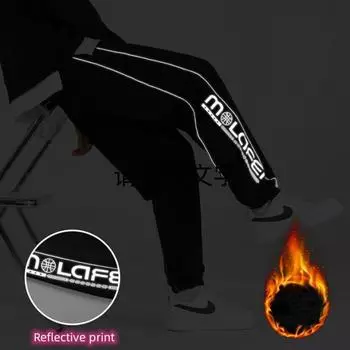 Мужские зимние теплые брюки, флисовые толстые брюки, уличные термостойкие джоггеры, мужские спортивные штаны со светоотражающим принтом L серый