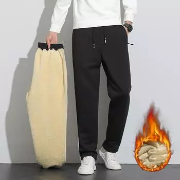 Мужские зимние теплые брюки Удобные теплые брюки на шнуровке Прямые усаживаемые брюки 6XL