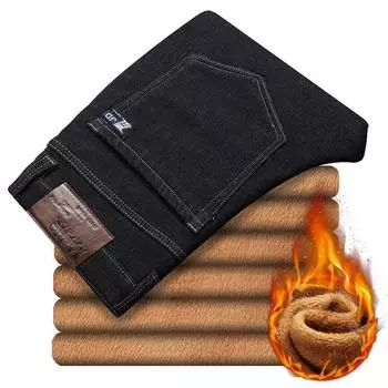 Мужские зимние теплые джинсы больших размеров, деловые повседневные прямые свободные брюки, мужские брендовые брюки 30