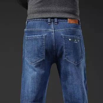 Мужские зимние теплые джинсы из овчины - большой размер, мягкие, прямого кроя, модные повседневные брюки 28 синий