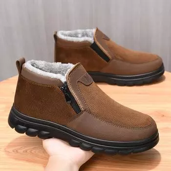 МУЖСКИЕ зимние теплые хлопковые ботинки 2025 года, новые классические модные ретро-ботинки с плюшем, удобные, нескользящие, для занятий спортом на открытом воздухе, повседневная обувь 39 чёрный