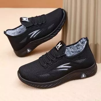 Мужские зимние теплые легкие кроссовки на меховой подкладке, противоскользящая дышащая спортивная обувь на шнуровке, повседневные мужские кроссовки на утолщенной флисовой подкладке 39