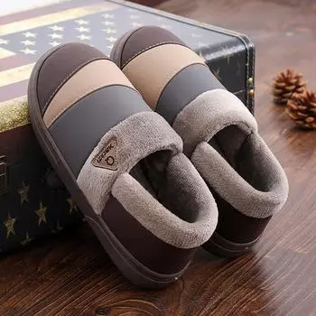 Мужские зимние теплые меховые тапочки, домашняя нескользящая мягкая обувь для мужчин, удобные домашние флисовые тапочки на плоском каблуке, большие размеры 42-43for 41-42