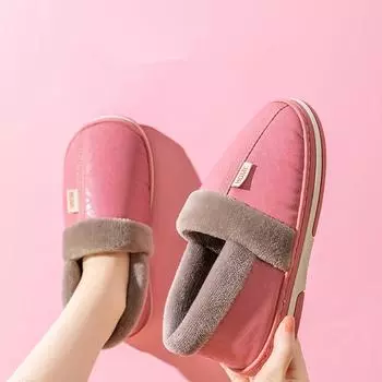 Мужские зимние теплые меховые тапочки, домашняя нескользящая мягкая обувь для мужчин, удобные домашние флисовые тапочки на плоском каблуке 36-37 розовый