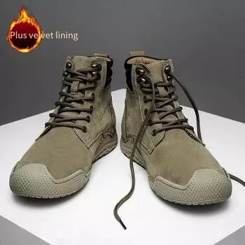 Мужские зимние теплые походные ботинки цвета хаки, повседневные мужские ботинки в стиле ретро с широким голенищем на меху, противоскользящие ботинки больших размеров EU:46 чёрный