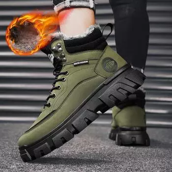 Мужские зимние теплые походные кроссовки с меховой подкладкой, повседневные тактические ботинки без застежек, ботинки на шнуровке, теплые зимние ботинки для мужчин, короткие ботинки 39