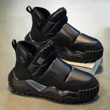 Мужские зимние теплые пушистые зимние ботинки, легкие нескользящие ботинки с подкладкой из искусственного меха, повседневные удобные короткие ботинки из искусственной кожи для ходьбы 39 чёрный