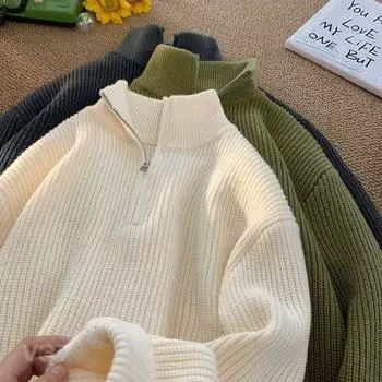 Мужские зимние теплые топы с длинным рукавом, трикотажные топы с V-образным вырезом и молнией, свободные топы больших размеров XS