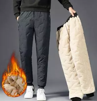 Мужские зимние теплые утепленные спортивные штаны из овечьей шерсти, мужские ветрозащитные спортивные штаны для отдыха на открытом воздухе, брендовые мужские брюки высокого качества 5XL чёрный