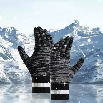 Мужские зимние теплые вязаные утолщенные полосатые мягкие перчатки для сенсорного экрана дубильная кора