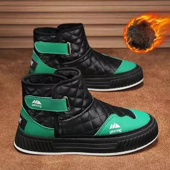 Мужские зимние теплые зимние ботинки из искусственной кожи, уличные повседневные ботильоны без шнуровки на подкладке из искусственного меха для мужчин, походные ботинки с плюшевой подкладкой, высокие кроссовки