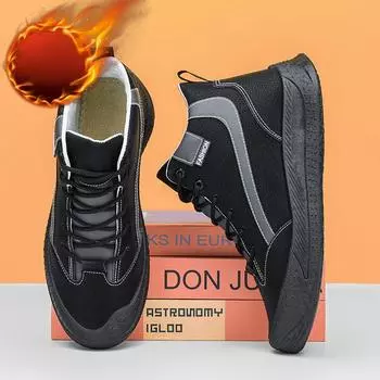 Мужские зимние теплые зимние ботинки на меховой подкладке, уличные нескользящие высокие ботильоны с флисовой подкладкой, повседневные водонепроницаемые короткие ботинки из искусственной кожи для мужчин