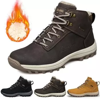 Мужские зимние теплые зимние ботинки на меховой подкладке, ботинки на шнуровке, уличные альпинистские, прогулочные, водонепроницаемые кроссовки 48 чёрный