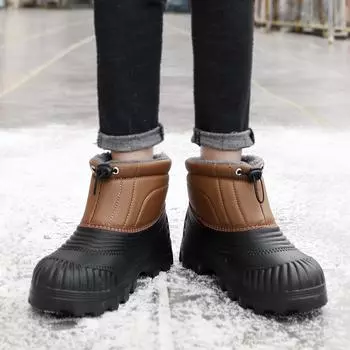 Мужские зимние теплые зимние сапоги резиновые сапоги для улицы камуфляжные утиные сапоги до середины голени водонепроницаемые большие размеры EU: 39 коричневый