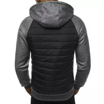 Мужские зимние толстовки с капюшоном на молнии, модная куртка контрастного цвета с карманом на молнии, повседневный теплый кардиган M чёрный