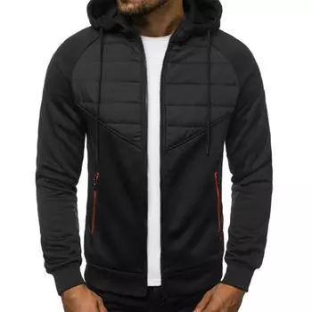 Мужские зимние толстовки с капюшоном на молнии, модная куртка контрастного цвета с карманом на молнии, повседневный теплый кардиган L светло-серый