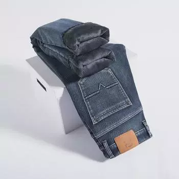 Мужские зимние толстые бархатные свободные прямые джинсы - теплые повседневные брюки 31